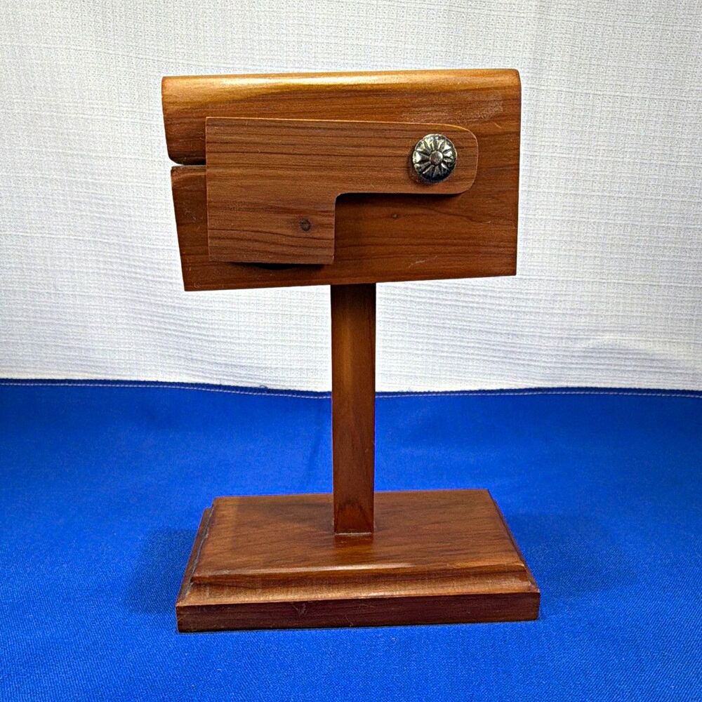 Vintage Cedar Wooden Mailbox Stamp Roll Dispenser Desk Accessory